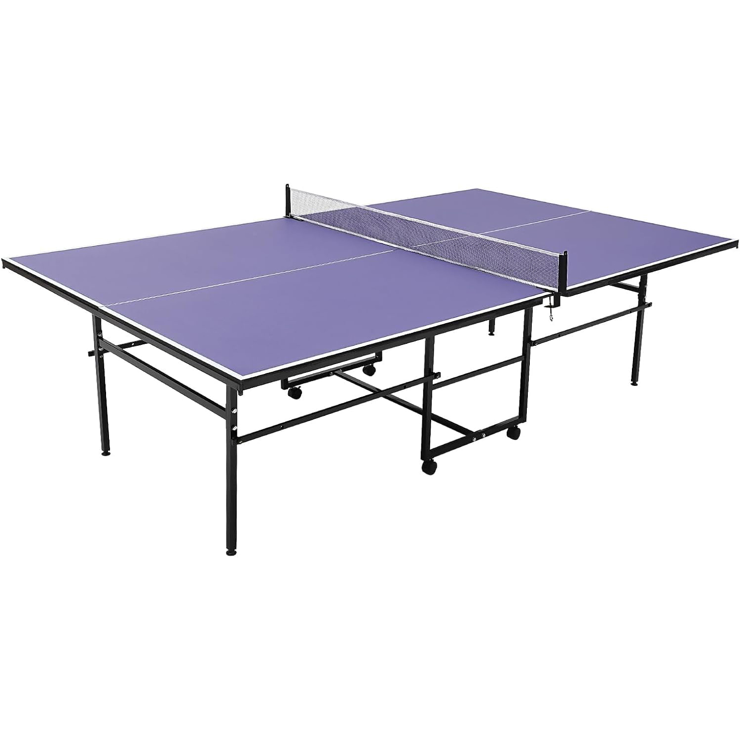 Table Tennis How To Play - 8フィートのポータブル卓球台、大人とティーン向けのプロ仕様ゲーム | 折りたたみ式屋内外兼用卓球セット（ネット、ラケット2本、ボール3個付き）- 簡単組み立て、シングルプレイヤー対応