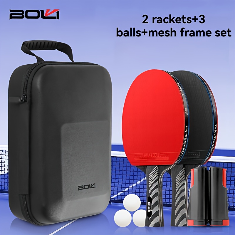 Table Tennis Touch - Boli ツーパドル スリーボール ネットラック卓球ラケットセット、ハードシェルレザーケース卓球ラケットセット、プロフェッショナル7層無垢材卓球ラケット
