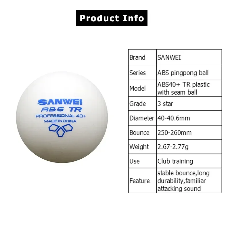 SANWEI-ABS TR 3スター卓球ボール、40+、トレ - Table Tennis How To Play のレビューと価格