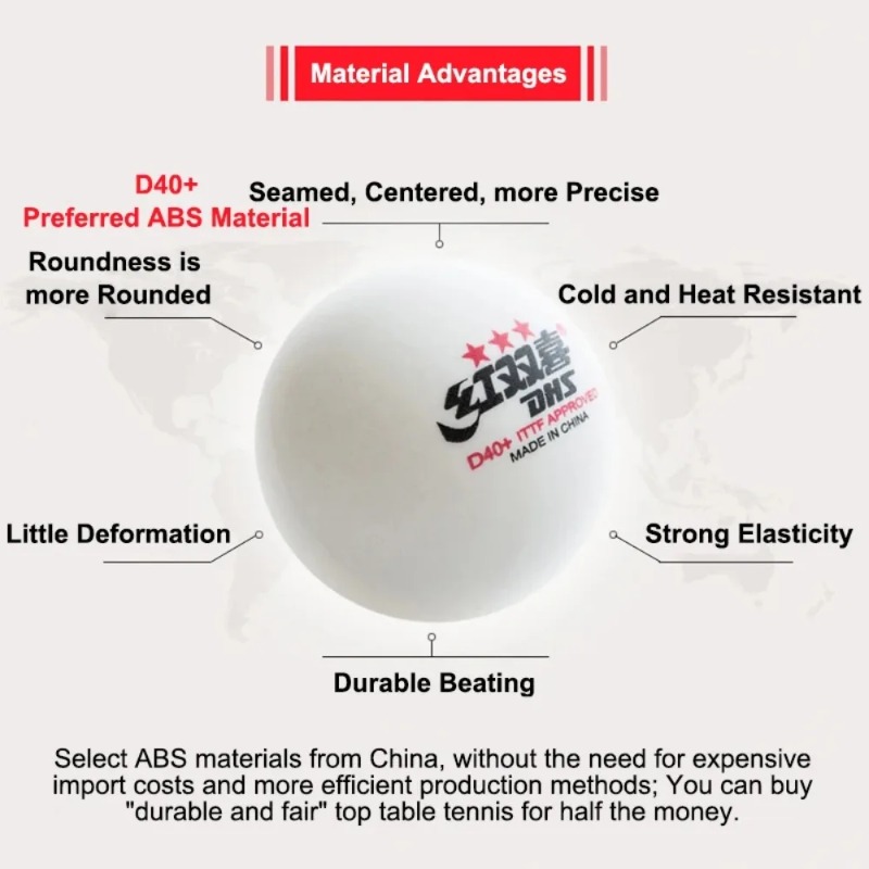 オリジナル DHS シーム付き卓球ボール D40+ ABS  - Table Tennis Animation のレビューと価格